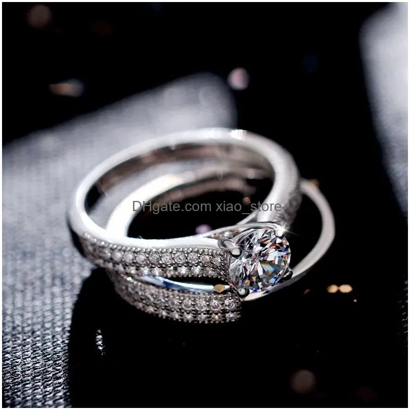  fake diamond cz zircon love heart designer rings for women charm crystal stone 2pcs set wedding engagement propose nail finger ring