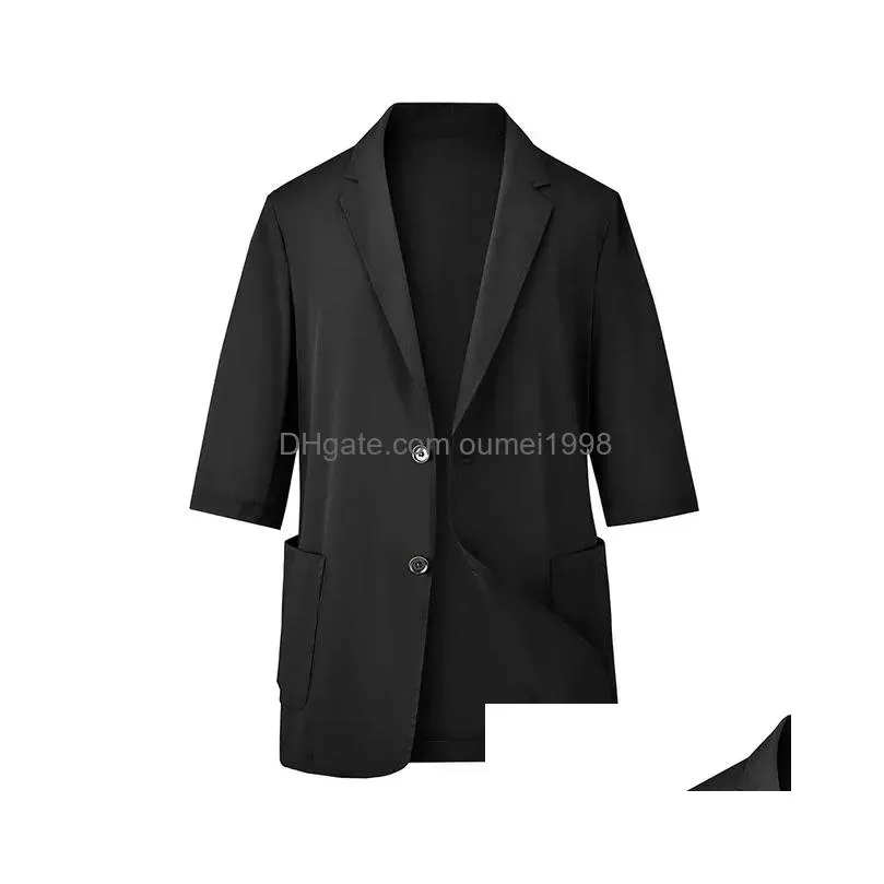 Men`S Suits & Blazers Large Size Fat Brother Spring Summer Thin Of Mens Ice Silk Seven-Point Sleeve Casual Suit Plus Jacket 140Kg Xl Dhuyl