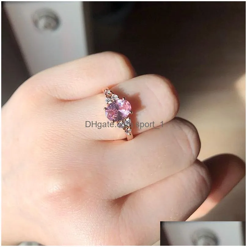 2020 elegant pink rings for women wedding crystal ring rose gold classic jewelry engagement ring