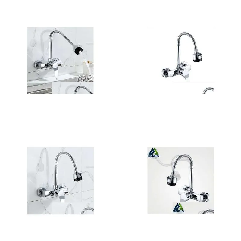 Free Shipping Stream Spray Bubbler Bathroom Kitchen Faucet Wall Mounted Dual Hole Hot and Cold Water Flexible Pipe Kitchen Mixer