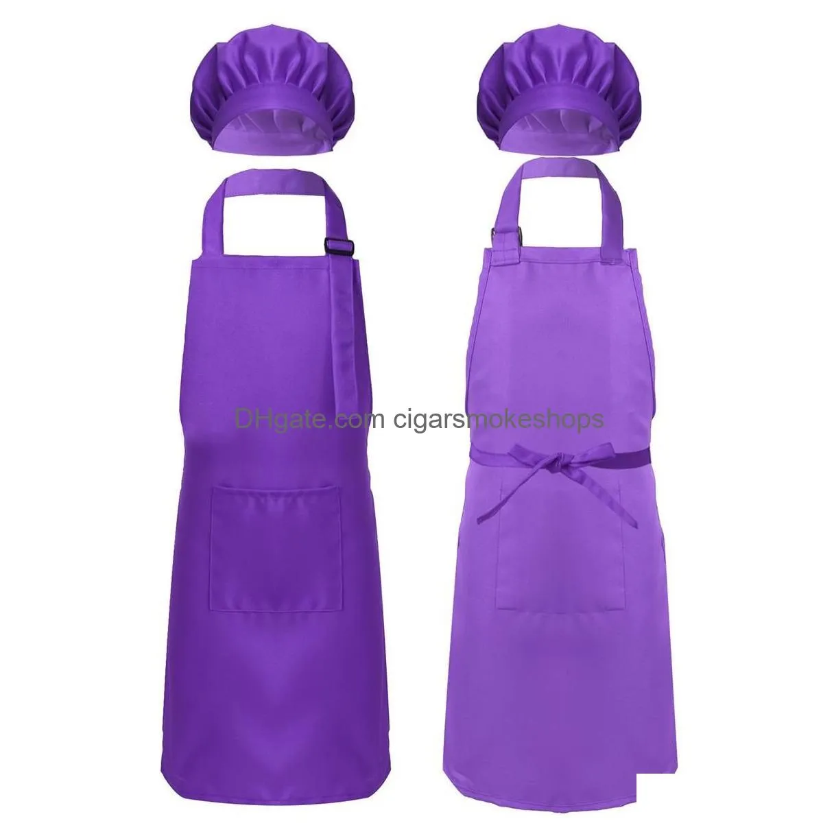 Aprons Us Stock Printable Customize Logo Children Chef Apron Set Kitchen Waists 12 Colors Kids With Hats For Painting Cooking Drop Del Dhe1U