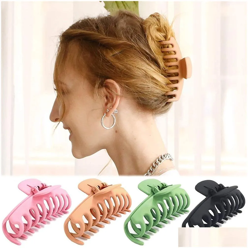 12 Pieces Large Matte Hair Claw Clips - 4.3 Inch Nonslip Big Nonslip Clamps Perfect Jaw for Women Thinner Styling Care Tools