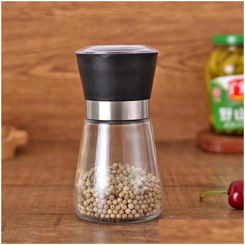 Mills Kitchen Tools Pepper Grinder Mill Glass Round Bottle Salt Herb Spice Hand Manual Cooking Bbq Seasoning Drop Delivery Home Garden Dhzcp