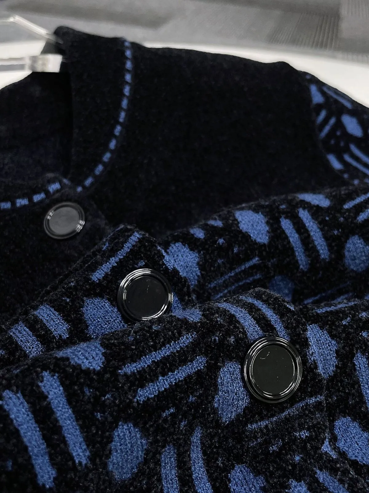 Maje Women Jacquard Knit Short Coat Long Sleeve Loose Blouse Top