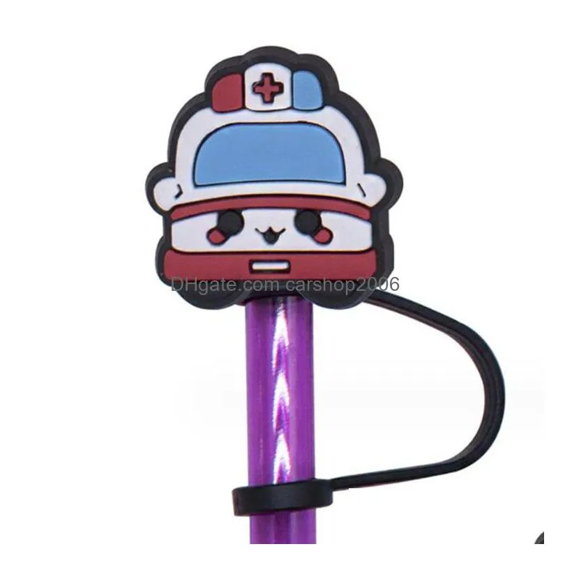 cartoon doctor tool straws toppers cap party straws decoration charms pvc drink straws protection cover