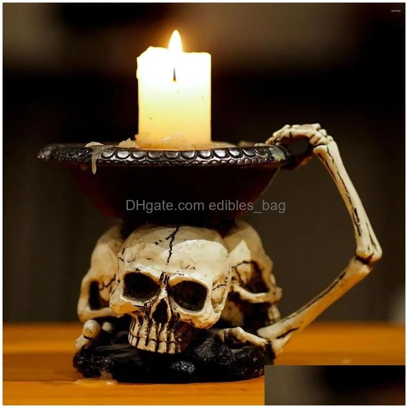 candle holders three ghost head holder tealight novelty bone candlestick halloween home bar party tabletop decor l5