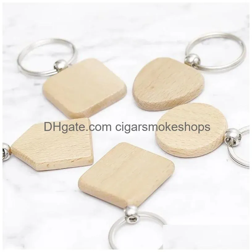 Party Favor Promotional Handicrafts Souvenir Plain Diy Blank Beech Wood Pendant Chain Keychain With Key Ring Drop Delivery Home Garden Dhecn