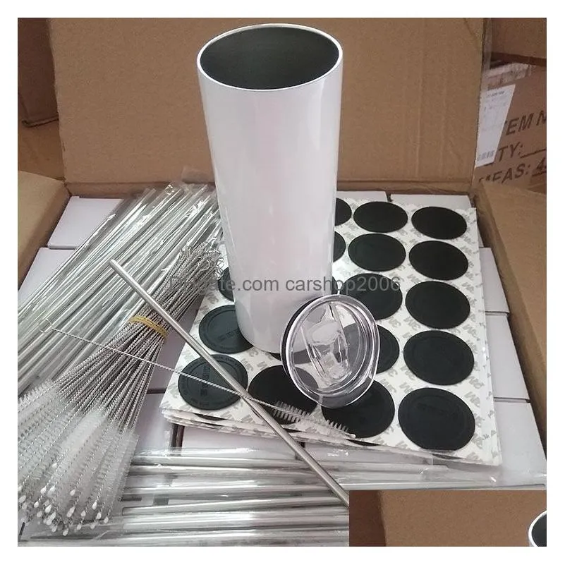 wholesale 20oz blank white skinny tumbler straight sublimation travel mug sippy cup vacuum insulated car tumblers with straws brush