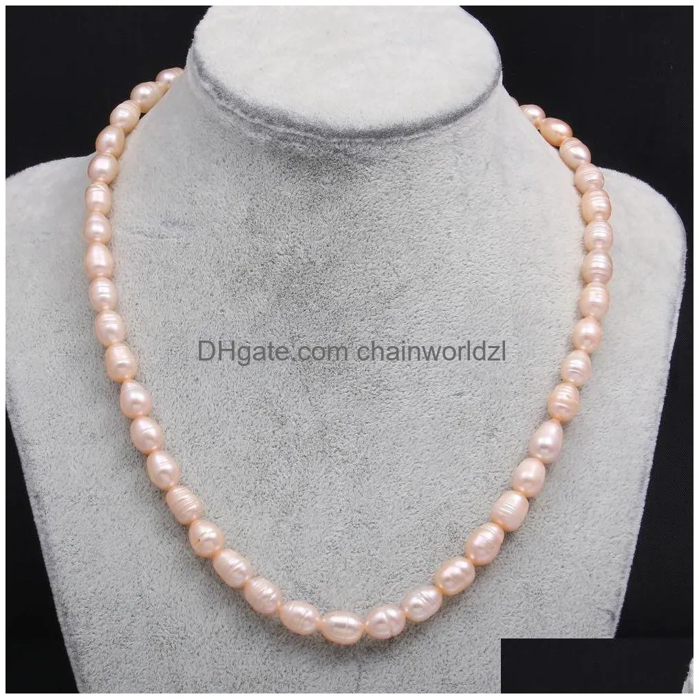 women pearl necklace natural freshwater pearl rice-shaped beads for birthday gift chain 45 cm