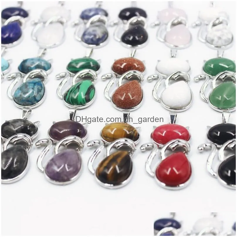 Charms Assort Natural Stone Cat Shape Pendants Tigers Eye Rose Quartz Opal For Jewelry Making Necklace Drop Delivery Findings Dhgarden Dhmzo