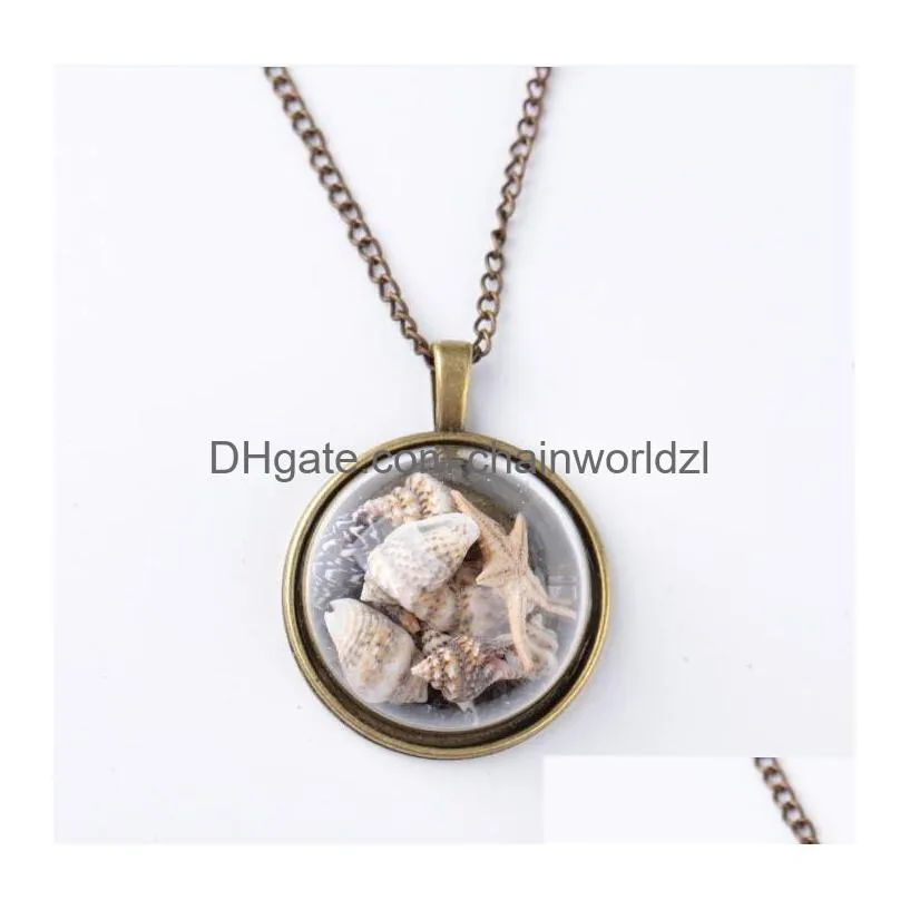 Pendant Necklaces Fashion Beach Wind Shell Conch Star Necklace Glass Moonlight Gemstone Ocean Element For Women Jewelry Drop Deliver Dh9Ex