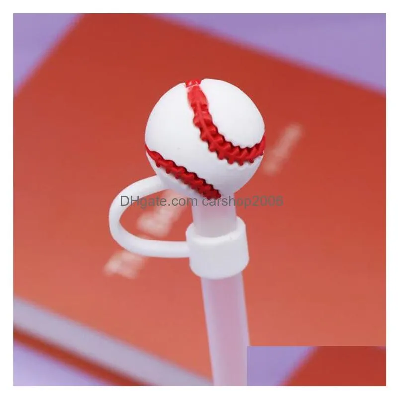in stock 10mm sport ball series straw toppers charms cover cap 4styles tumbler decoration straws dust plug gift