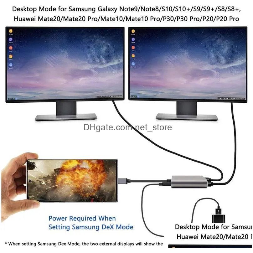 usb-c to 2xhdtv usb3.0 type c 4 in 1 adapter high speed 4k 60hz resolution support for macbook tablet