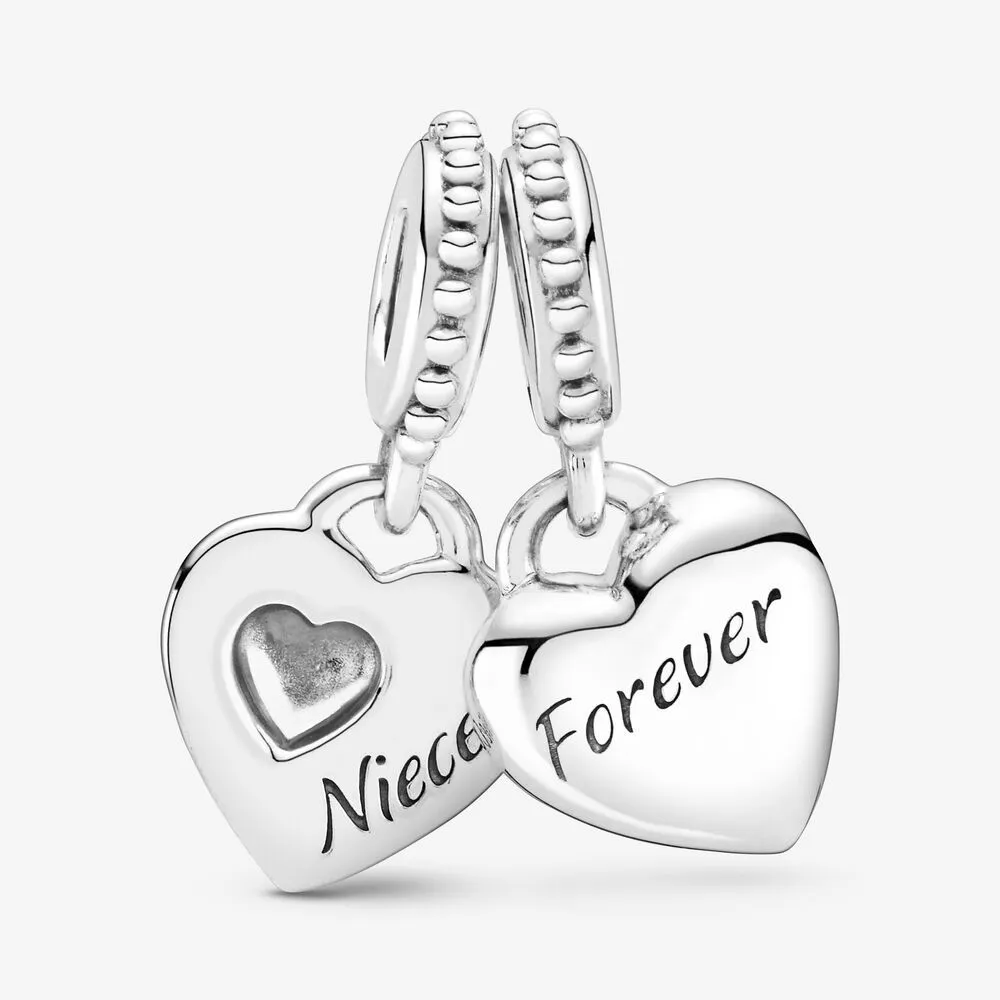 100% 925 Sterling Silver Aunt & Niece Split Heart Dangle Charms Fit Original European Charm Bracelet Fashion Women Jewelry Accesso206k