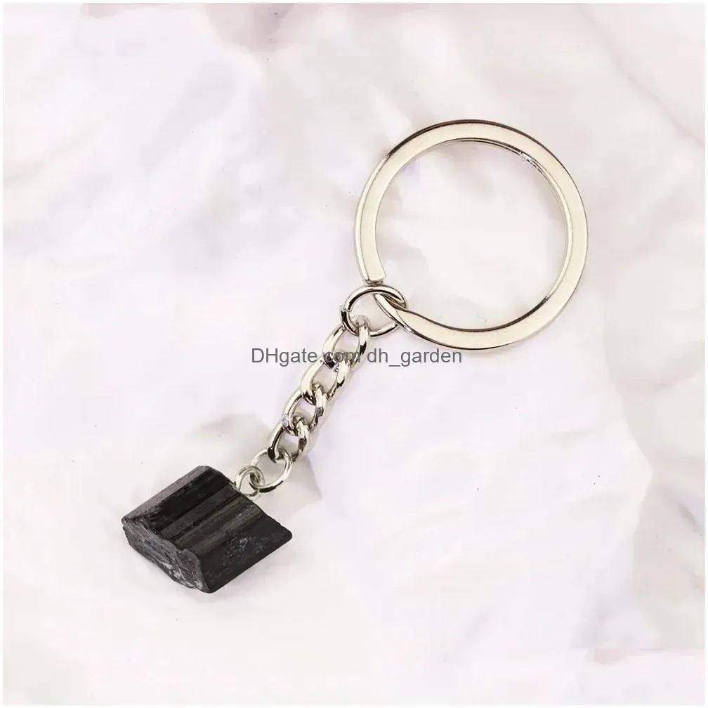 Key Rings Black Irregar Tourmaline Keychain For Women On Bag Car Jewelry Party Friends Gift Drop Delivery Dhgarden Dh5J6