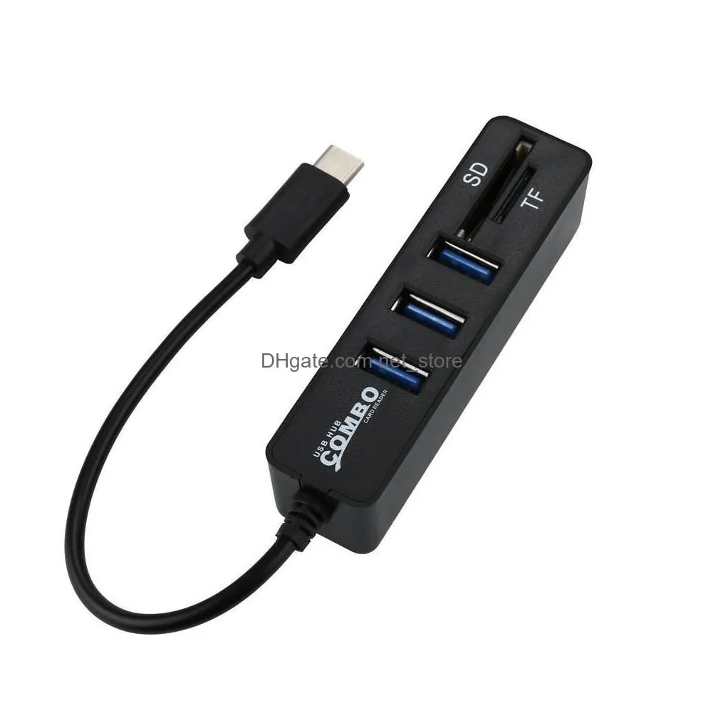 2 in 1 type-c connectors otg usb 2.0 hub splitter combo 3 ports sd/tf card reader usb-cethernet adapter