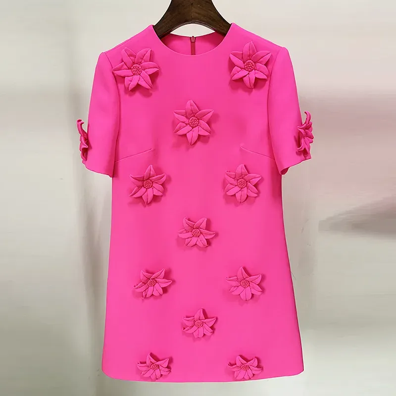 926 2023 Milan Style Runway Dress Autumn Crew Neck Long Sleeve Mid Calf Pink Brand Same Style Empire Womens Dress Fashion AS