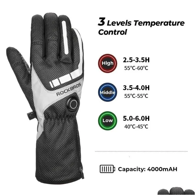 Ski Gloves Heated Gloves Thermal Winter Ski Heated Gloves Moto Touch Screen Battery Gloves MTB Riding Windproof Motorcycle Snowmobile