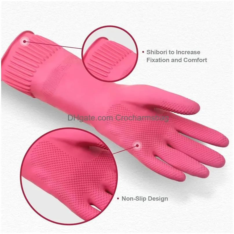 Cleaning Gloves 2Pairs Reusable Rubber Household Dishwashing Latex Waterproof Nonslip Kitchen Gardening Bathroom Drop Delivery Home Ga Dhkc6