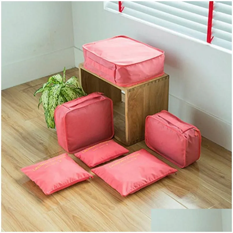 Storage Bags 6 Pieces Travel Bag Organizer Clothes Shoe Traveling Compression Packing Cubes Suitcase Lage Organizers Drop Delivery H Dh97E