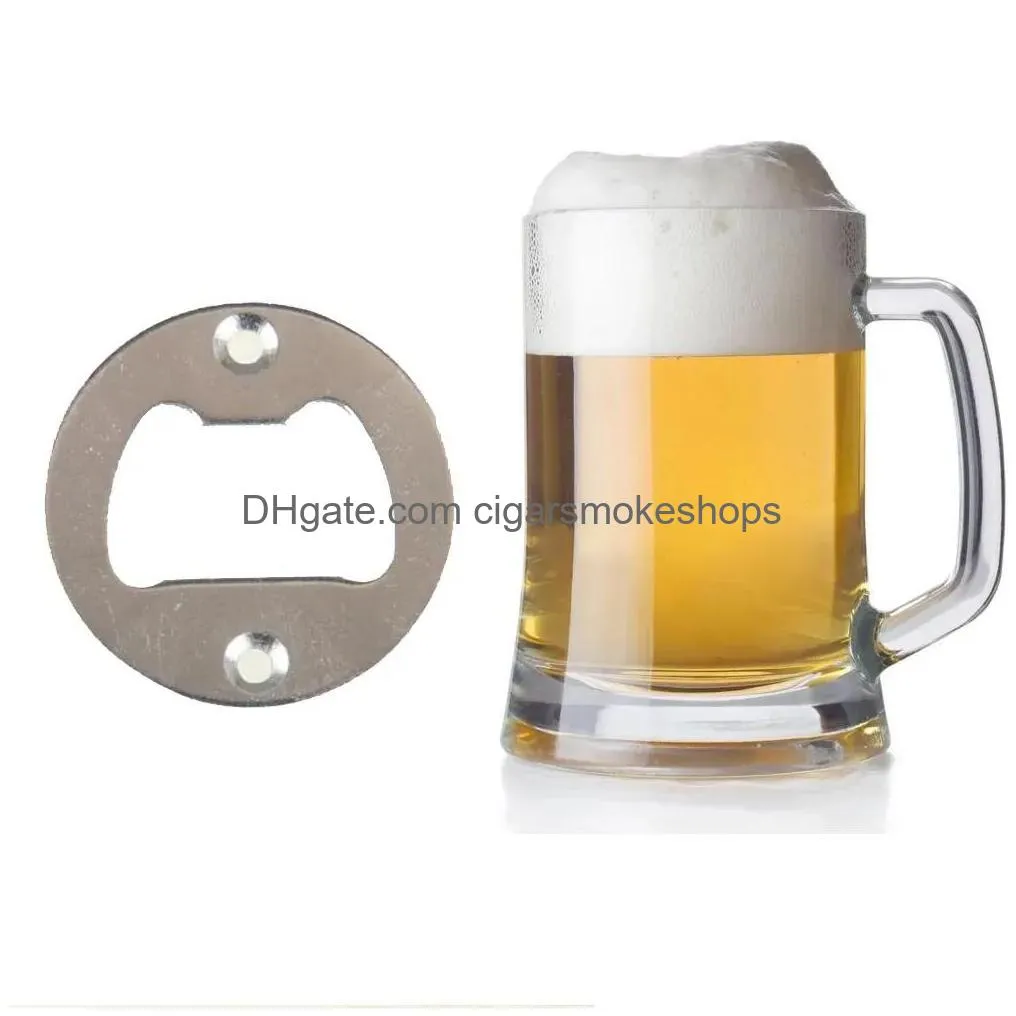 Openers Stainless Steel Bottle Opener Polished Iron Round 40Mm Diy Wine Beer Inserts Tools With Screws For Home Kitchen Bar Drop Deliv Dhdmp