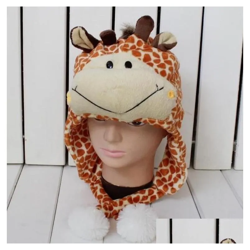 Party Hats Cartoon Animal Hat Long Fluffy P Winter Cap 3D Earmuff Headgear Halloween Dance Cosplay Beanie Costume Props For Kids Adts Dhiqw