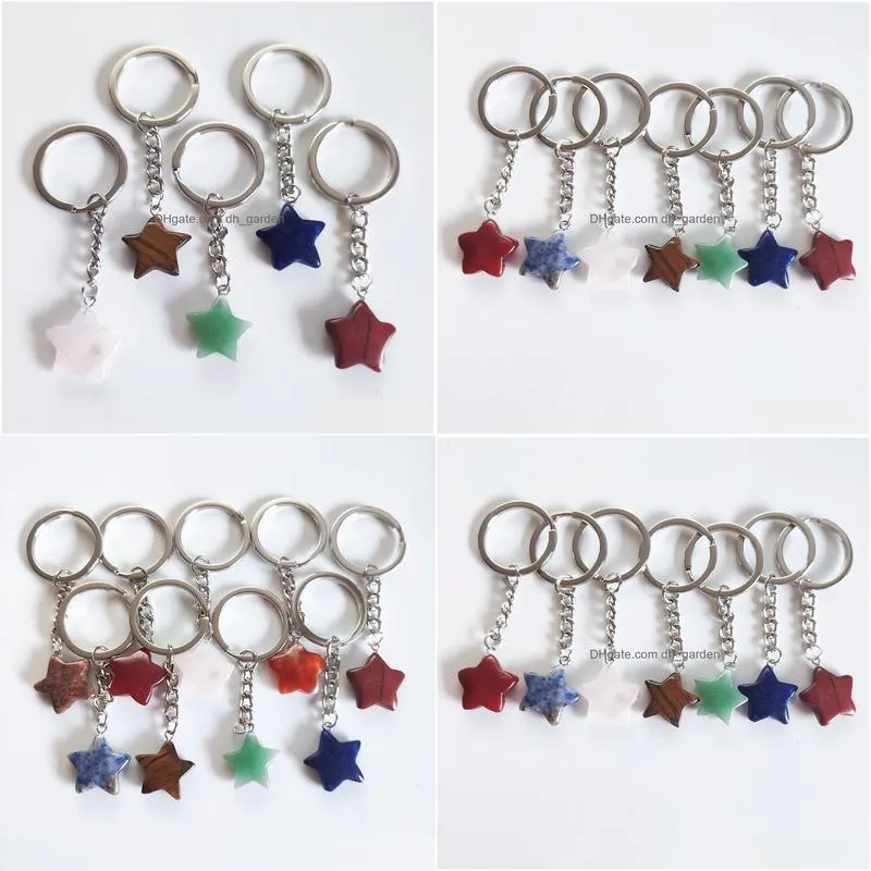 Key Rings Natural Stone Star Keychains Healing Pink Crystal Car Decor Chain Keyholder For Women Men Drop Delivery Jewelry Dhgarden Dhljy