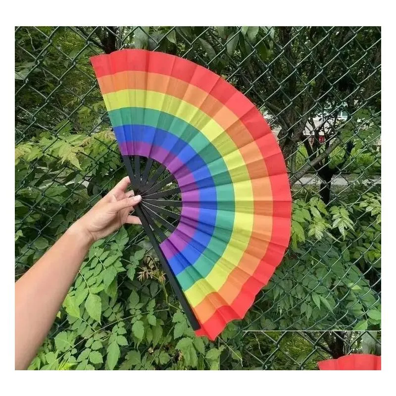 Party Favor Rainbow Folding Fans Lgbt Colorf Hand-Held Fan For Women Men Pride Decoration Music Festival Events Dance Rave Supplies Dr Dhm80