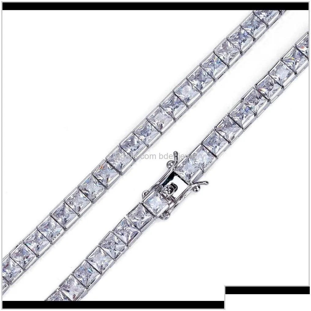 Bracelets Jewelry18K Gold Hip Hop Square Cz Zircon Tennis Bracelet Chain 4/6Mm Iced Out Princess Diamond Full Set Wristband For Men Women