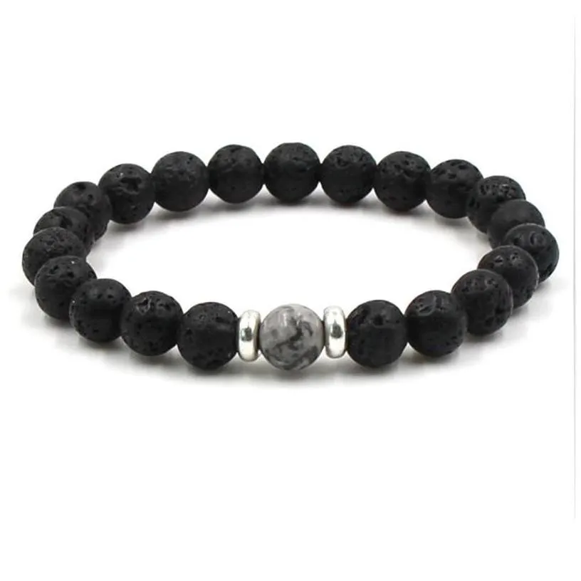 Beaded Lava Stone Beads Bracelets Natural Black Essential Oil Diffuser Elastic Bracelet Volcanic Rock Beaded Hand Strings Yoga Chakra