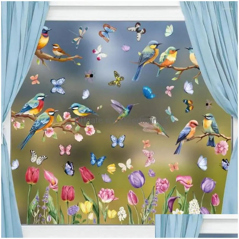 window stickers electrostatic colorful spring set with flowers birds butterflies waterproof pvc decoration for glass