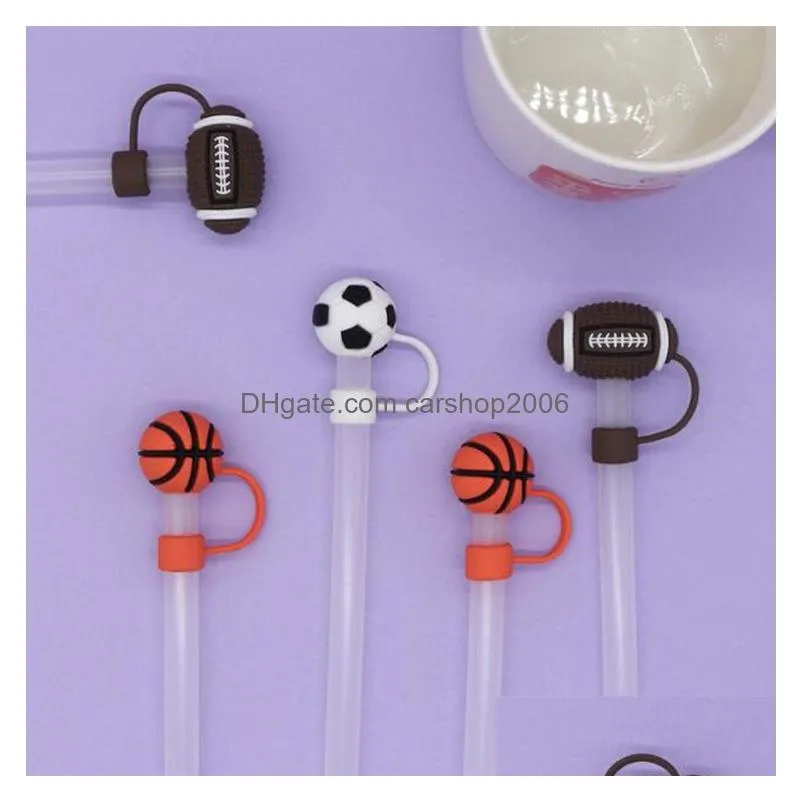 in stock 10mm sport ball series straw toppers charms cover cap 4styles tumbler decoration straws dust plug gift