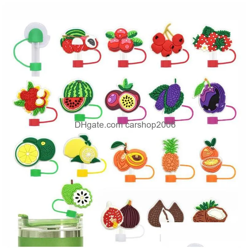10mm cute silicone cartoon straw tips covers cap charms dust proof drinking reusable straw topper for 30oz 40oz tumbler cup