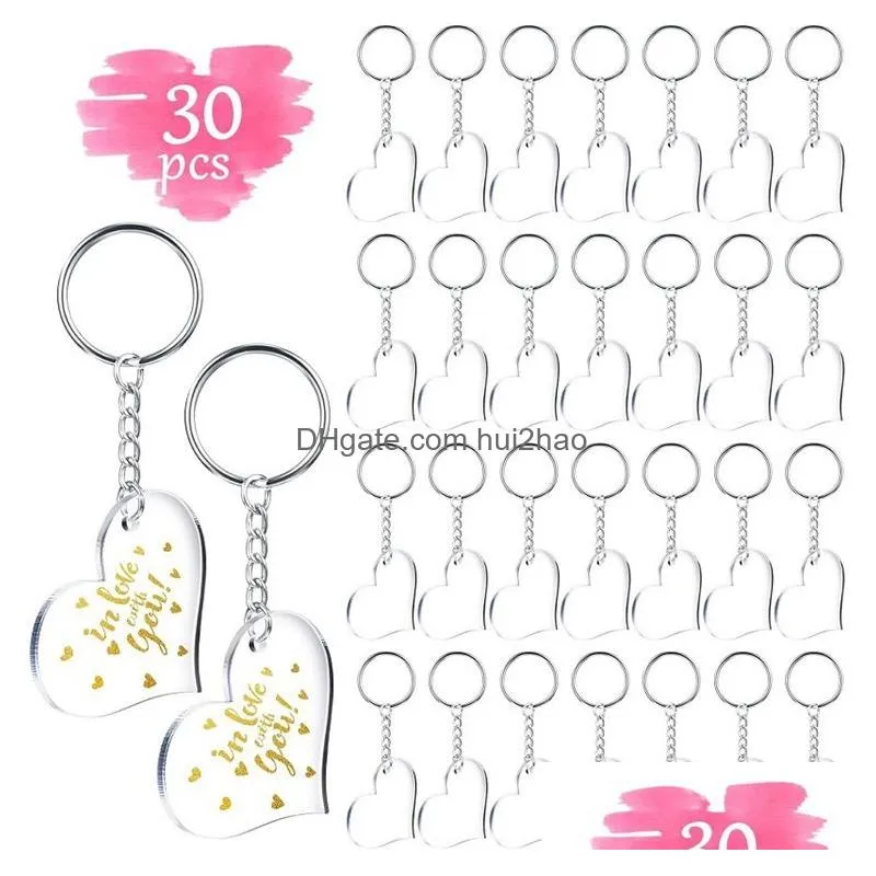 acrylic keychain blank heart shaped monogrammed clear discs circles with metal split key chain keyrings diy valentine039s day g7625306