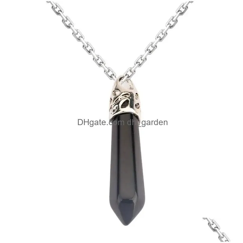 Pendant Necklaces Natural Crystal Stone Single Point Hexagon Fashion Necklace Charms Jewelry Gift Birthday Gifts For Women W Dhgarden Dhzcs