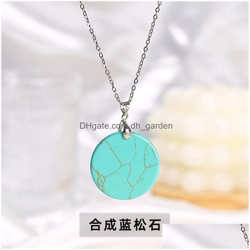 Pendant Necklaces Round Shape Natural Stone Rose Pink Blue Quartz Crystal Necklace For Women Jewelry Gift Drop Delivery Penda Dhgarden Dhcaw