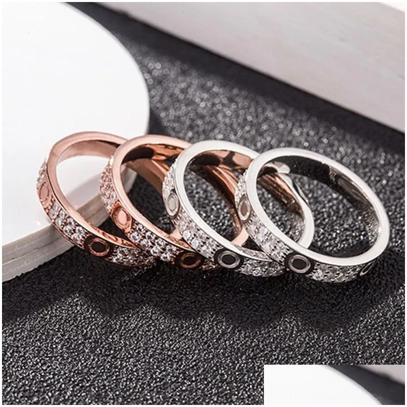Starry ring love rings nail Ring designer for womens Titanium steel rose gold silver plated with full diamond for Man Rings wedding Engagement gift 4 5 6mm Multi