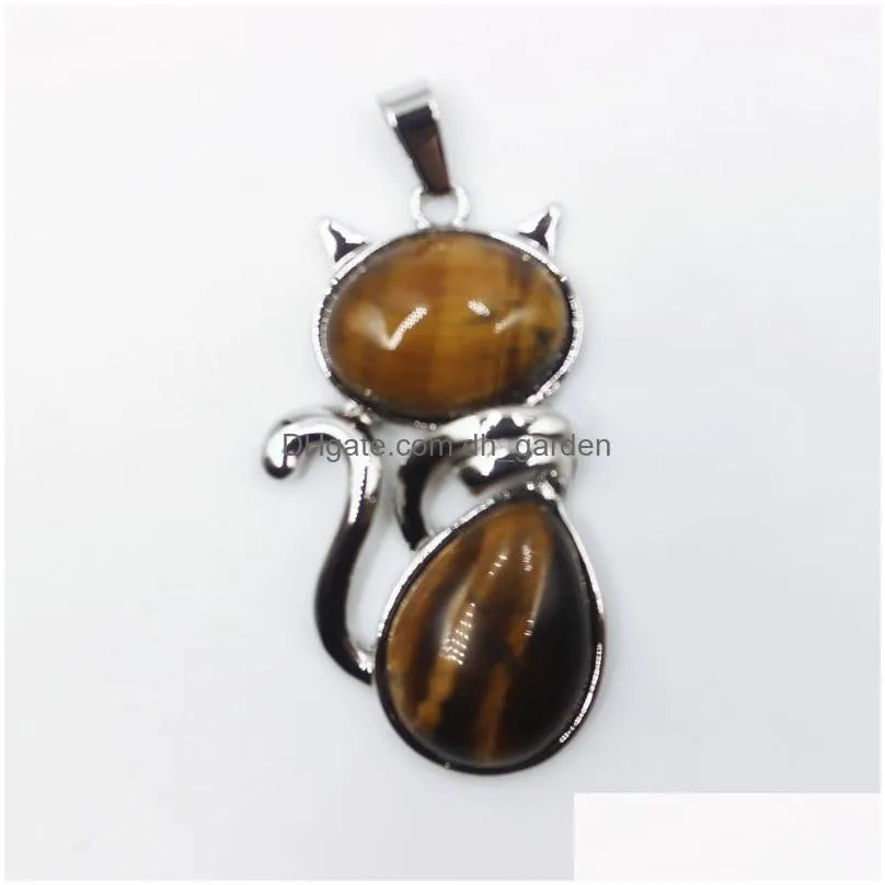 Charms Assort Natural Stone Cat Shape Pendants Tigers Eye Rose Quartz Opal For Jewelry Making Necklace Drop Delivery Findings Dhgarden Dhmzo