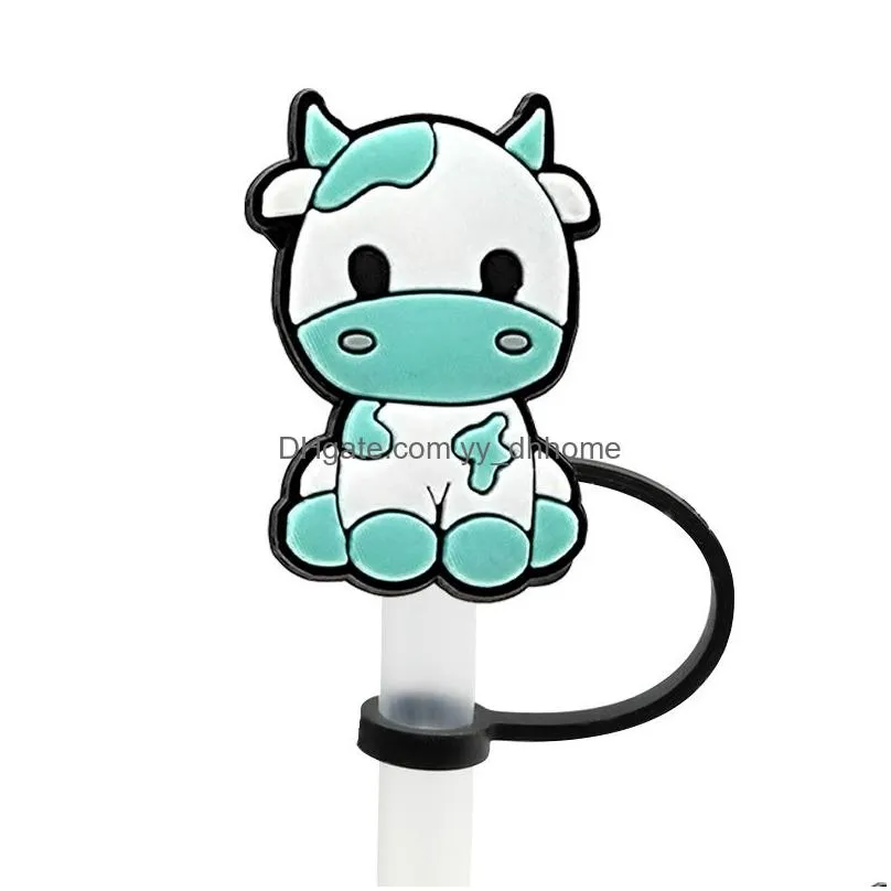 cute cow straw cover topper silicone accessories cover charms reusable splash proof drinking dust plug decorative diy your own 8mm