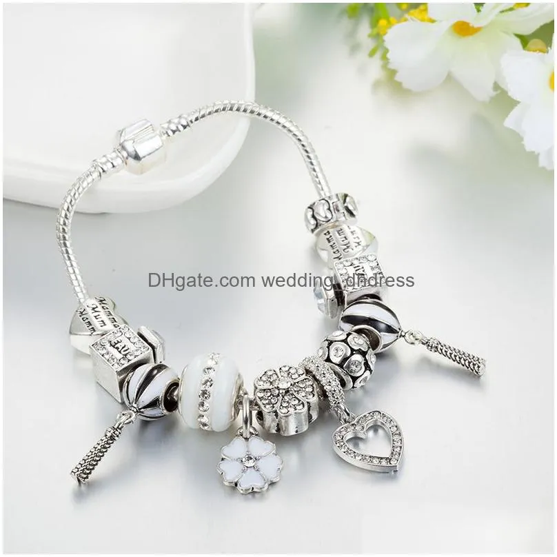 925 sterling silver plated charms heart pendants diy bracelet for pandora charm 3mm snake chain bracelet gift jewelry