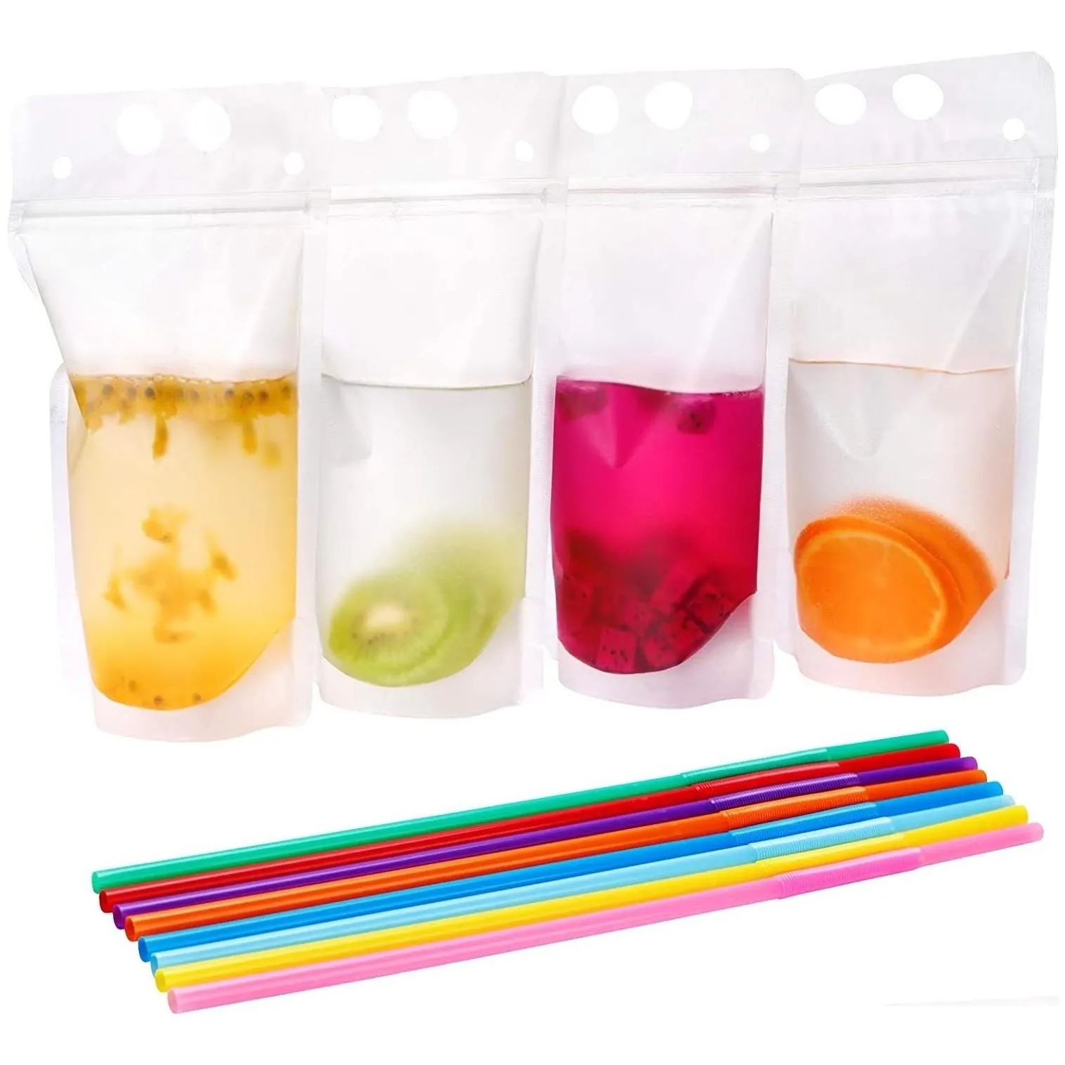 wholesale packing bags wholesale drink pouches bags smoothie bag reclosable zipper heavy duty hand-held stand-up clear plastic pouche 250ml 500m
