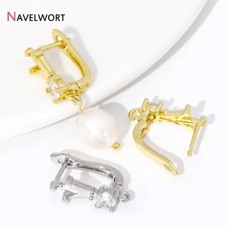 18K Gold Plated Brass Crown Earring Hooks Clasps,Supplies For Jewelry,Inlaid Zircon Earring Fixtures,Earring Making Accessories