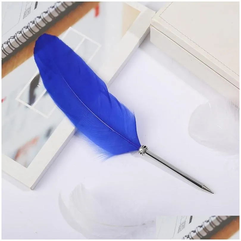 Party Favor Feather Pen Office Signature Ballpoint Pens 0.5Mm Black Blue Ink Christmas Gift Wedding Advertising Art Drop Delivery Home Dhqxi
