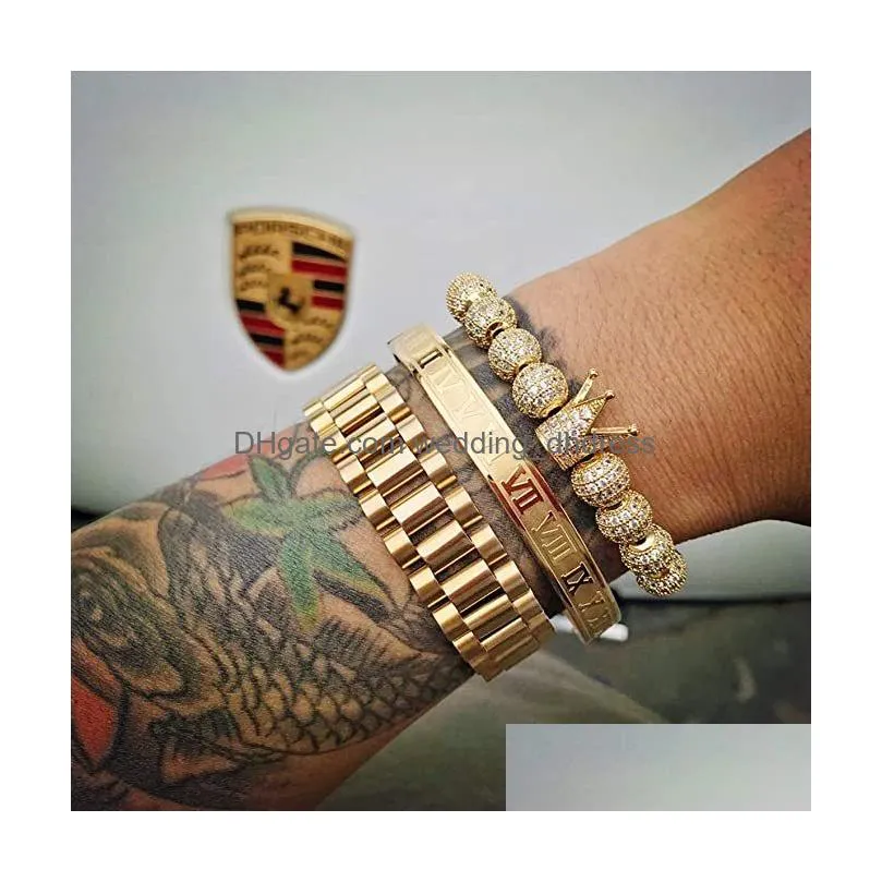 3pcs/set imperial crown king mens bracelet pave cz gold bracelets for men luxury charm fashion cuff bangle birthday jewelry
