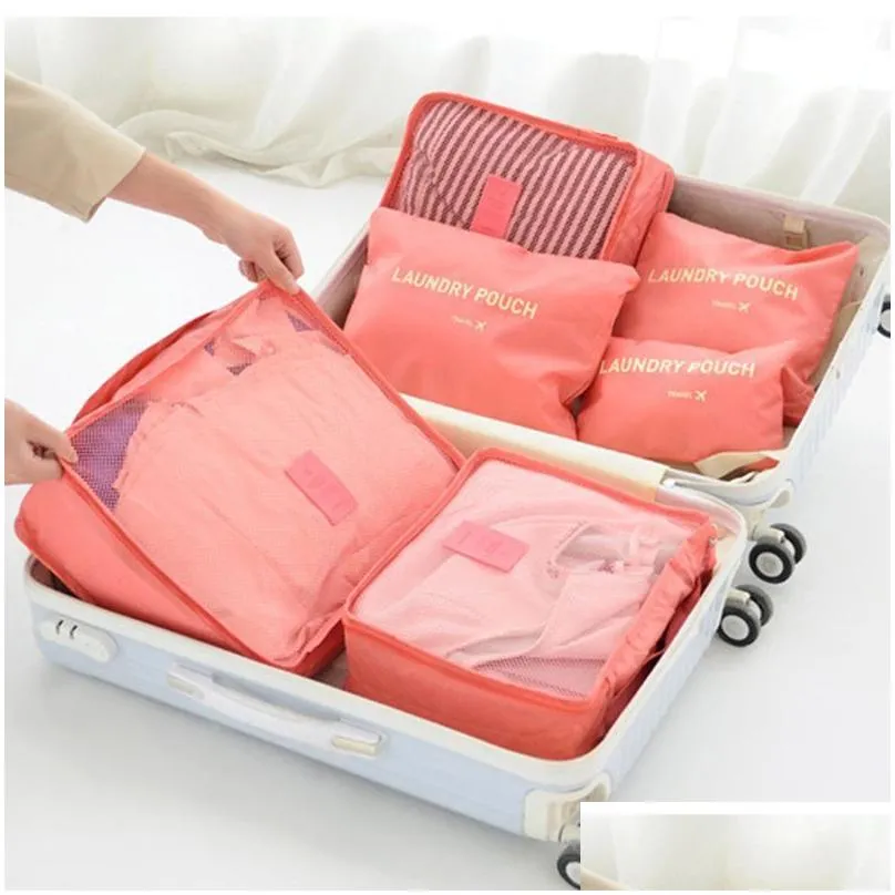 Storage Bags 6 Pieces Travel Bag Organizer Clothes Shoe Traveling Compression Packing Cubes Suitcase Lage Organizers Drop Delivery H Dh97E