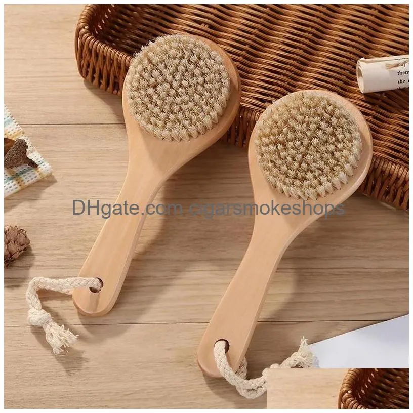 Bath Brushes, Sponges & Scrubbers Dry Body Brush Back Scrubber Anti-Slip Short Wooden Handle Natural Bristles Shower Exfoliating Masr Dhni8