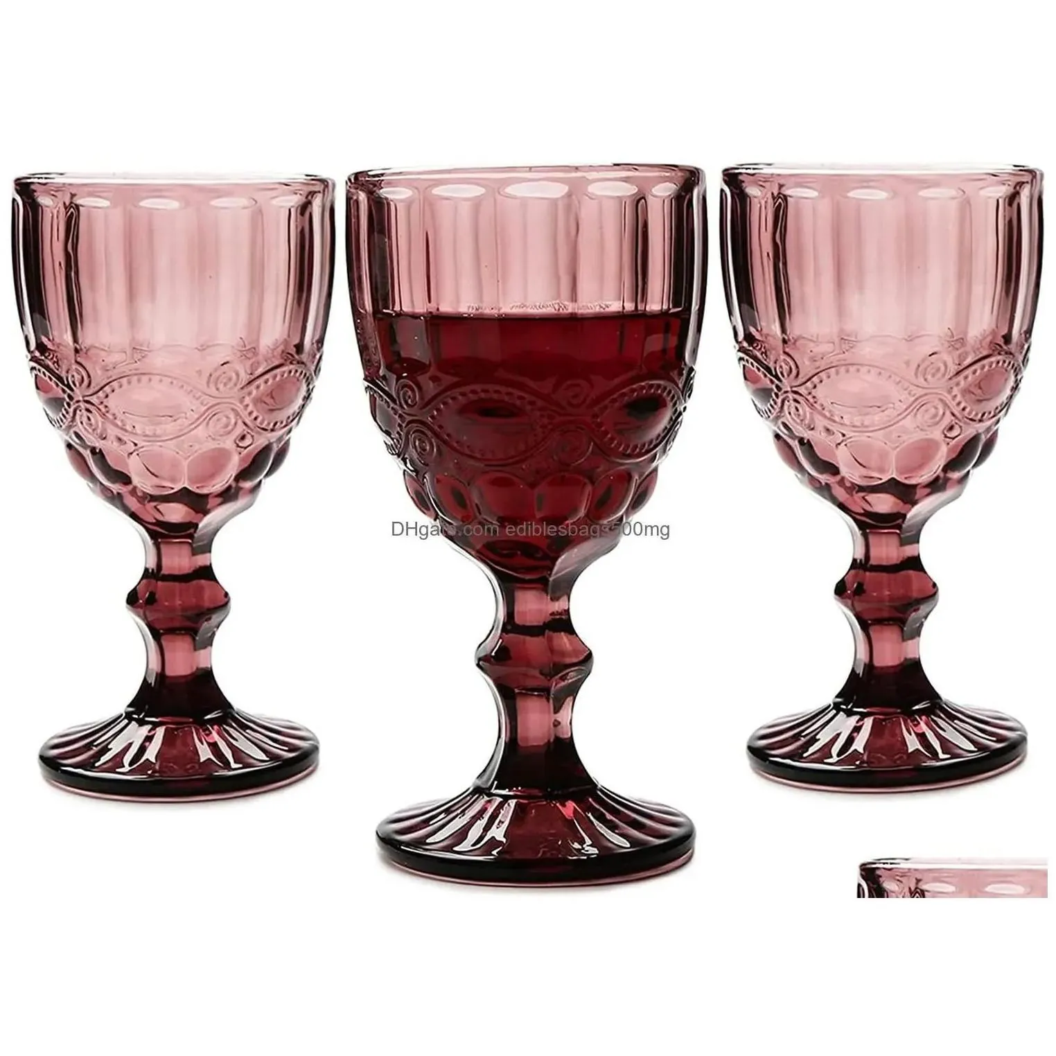 wine glasses colored water goblets 10 oz wedding party red glass for juice drinking embossed design drop delivery home garden kitche