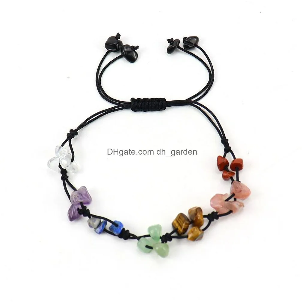 Charm Bracelets Natural Gem Stone Bracelet 7 Chakra Irregar Crystal Chip Beads Amethyst Pink Weave Bangles For Drop Delivery Dhgarden Dhdwc