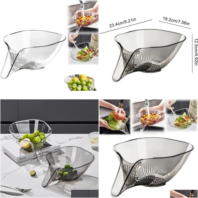 Multifunctional Drainage Basket Salad Draining Bowl Vegetable Basin Rice Washing Basket Plastic Fruit Plate Household Sink