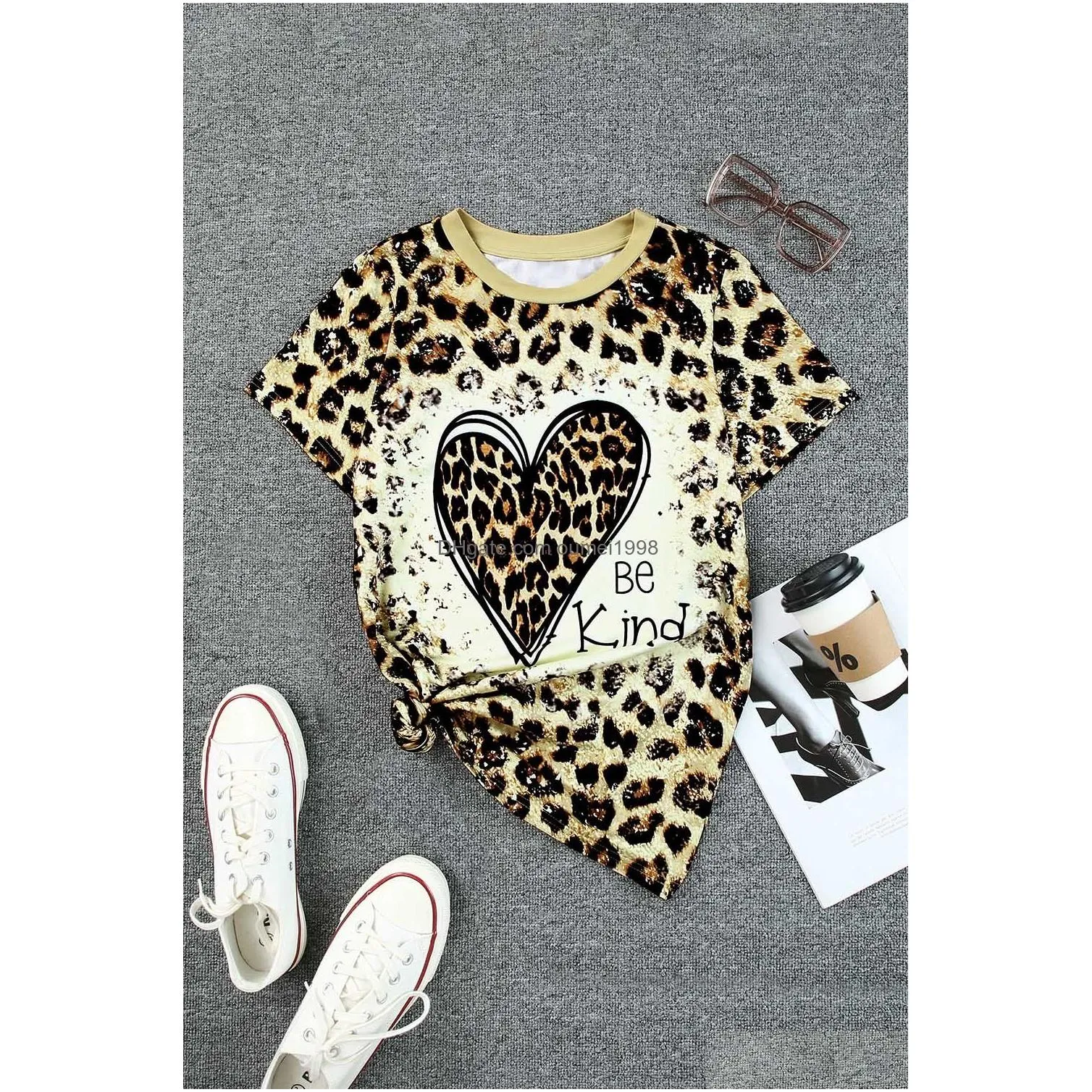 Women`S T-Shirt Leopard Be Kind Heart Graphic Print T Shirt 2023 New B34L Drop Delivery Apparel Clothing Tops Tees Dh9Br